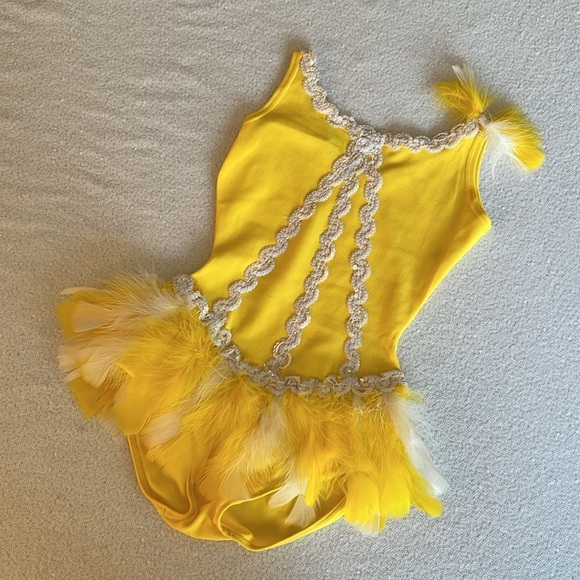 Vintage 1970s Yellow Dance Leotard with Sequins and Feathers - Child or … - Picture 3 of 15
